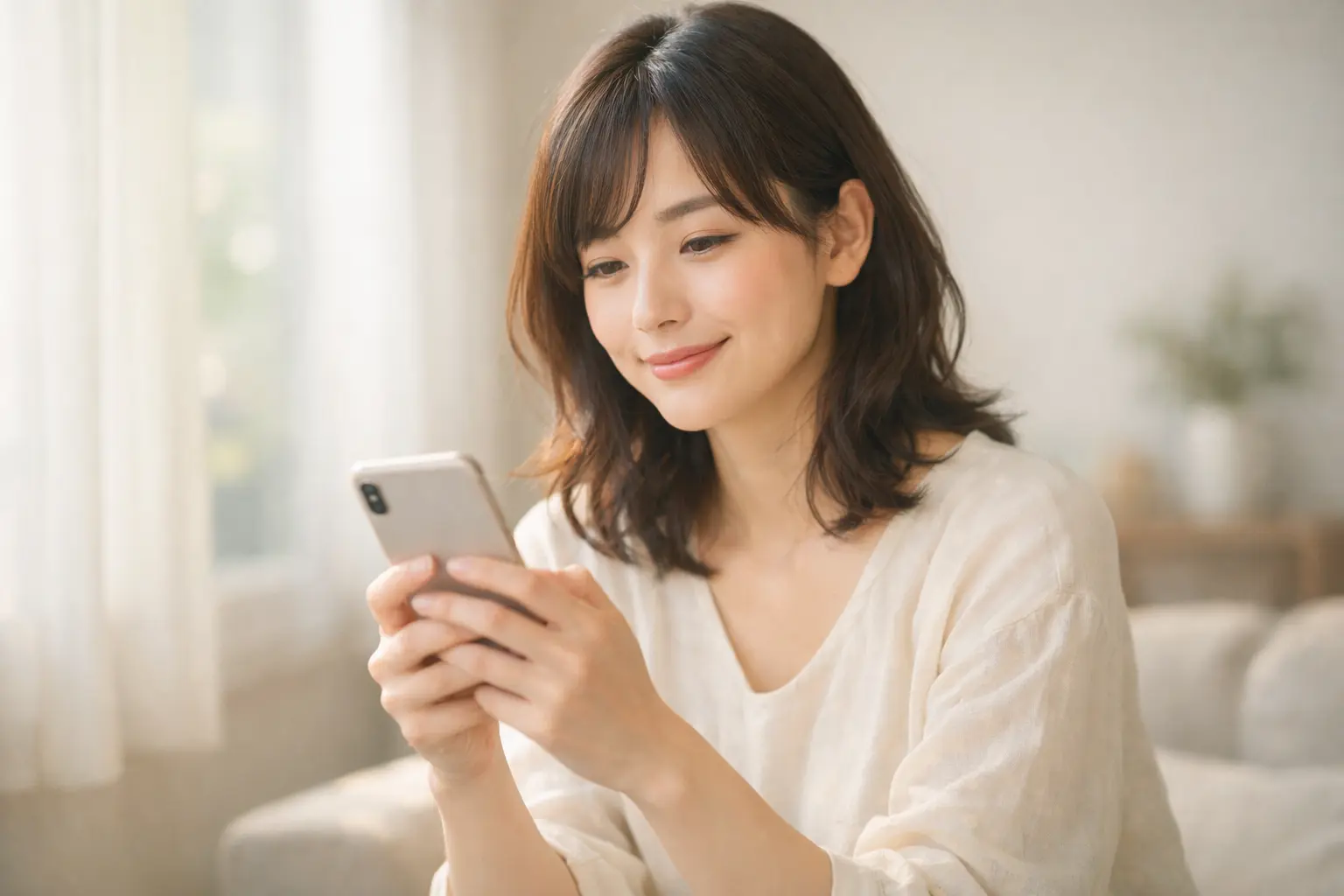 マッチングアプリをチェックしている前向きな女性